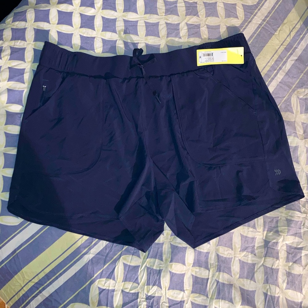 All in Motion Womens Running Tennis Shorts 1X Navy Blue Mid Rise Zip Pocket